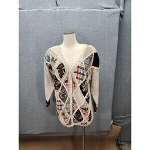 Vintage Garland Knitwear Womens Patchwork Cardigan Sweater With Shoulder Pads